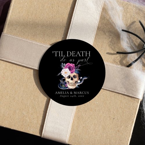 Til Death Do Us Part Purple  Black Wedding Classic Round Sticker
