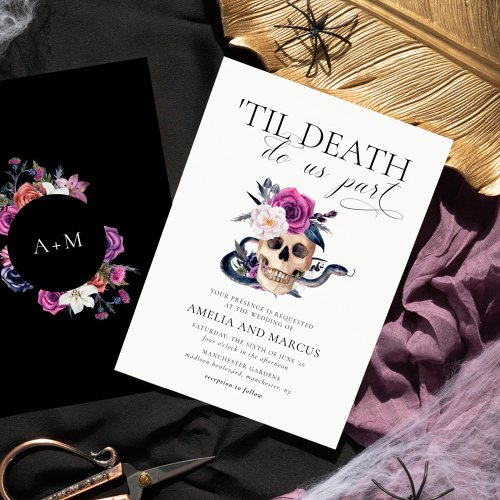 Til Death Do Us Part Purple  Black Wedding Invit Invitation