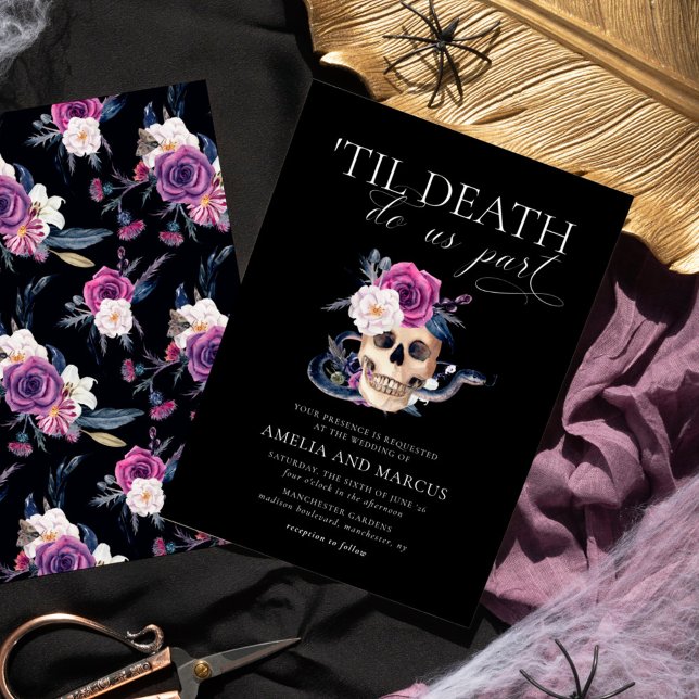 'Til Death Do Us Part Purple & Black Wedding Invit Invitation (Creator Uploaded)