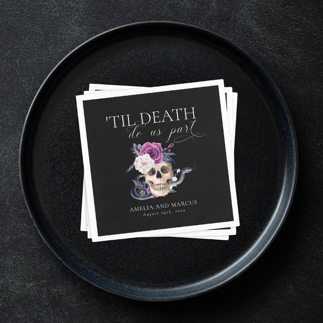 'Til Death Do Us Part Purple & Black Wedding Invit Napkins (Creator Uploaded)