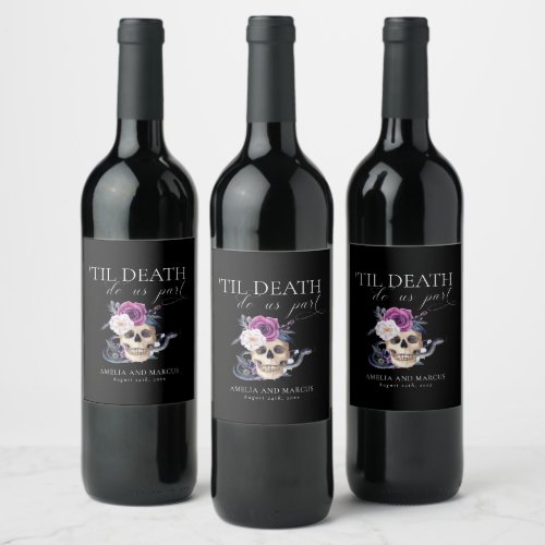 Til Death Do Us Part Purple  Black Wedding Invit Wine Label