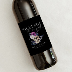 'Til Death Do Us Part Purple & Black Wedding Invit Wine Label