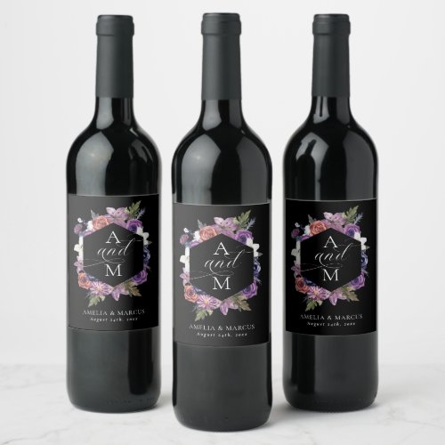 Til Death Do Us Part Purple  Black Wedding Wine Label