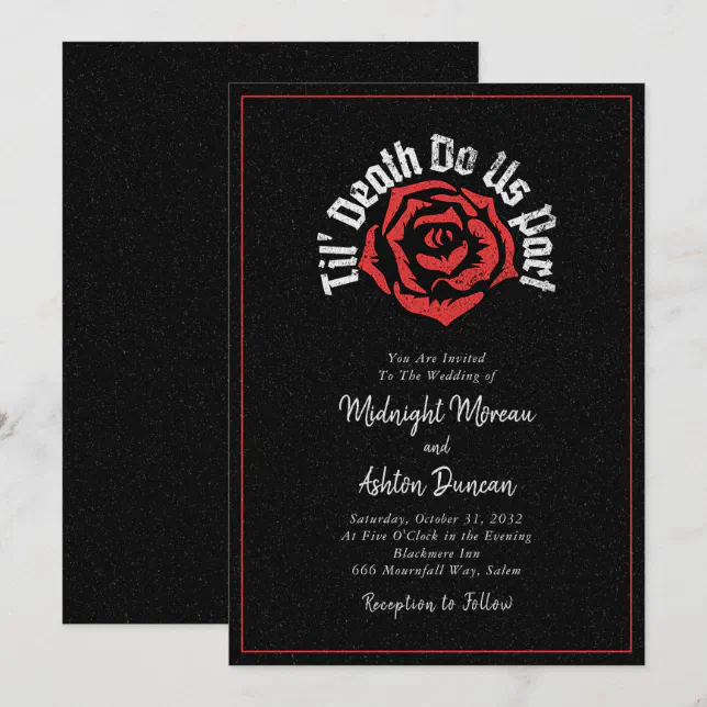 Til Death Do Us Part Rose Black Wedding Invitation | Zazzle