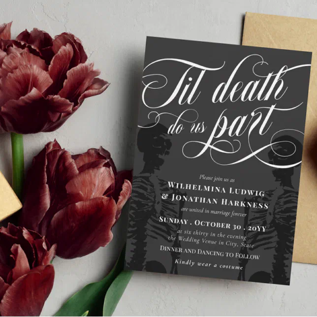 Til Death Do Us Part Skeleton Elegant Goth Wedding Invitation | Zazzle