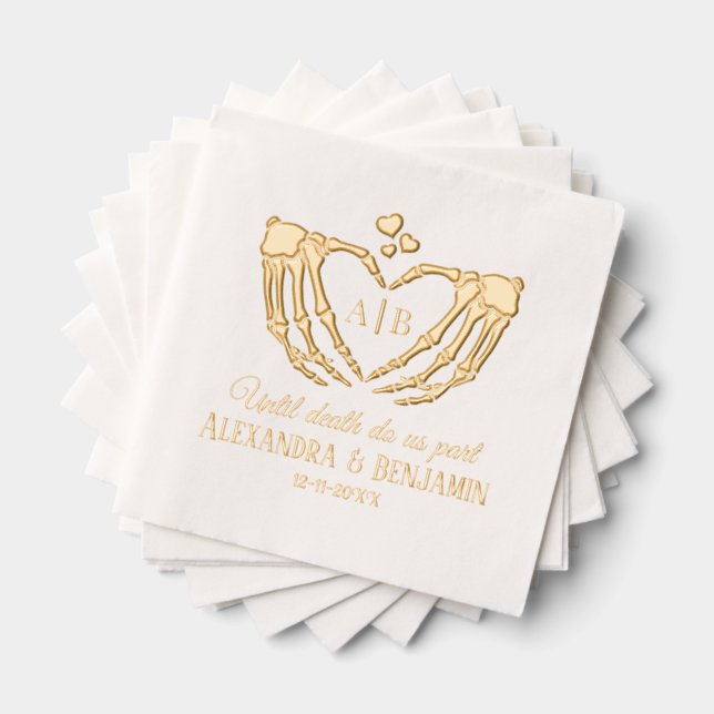 Til Death Do Us Part Skeleton Hands Heart Sign #2 Foil Napkins (Insitu (Stacked))