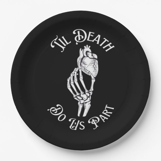 Til Death Do Us Part Skeleton Heart Artistic Paper Plates (Front)