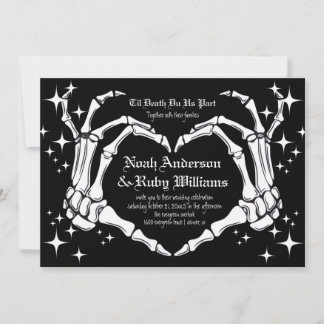 Til Death Do Us Part Skeleton Heart Hand Wedding Invitation