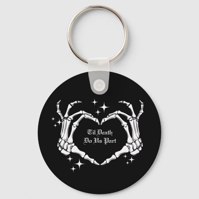 Til Death Do Us Part Skeleton Heart Hand Wedding  Keychain (Front)