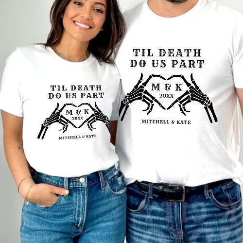 Til Death Do Us Part Skeleton Heart Hand Wedding T_Shirt