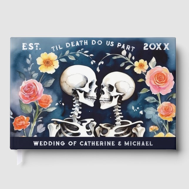 Til Death Do Us Part Skeletons Gothic Wedding Foil Guest Book (Front)