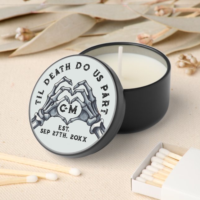 Til Death Do Us Part Skeletons Gothic Wedding Mini Candle Favors (Insitu)