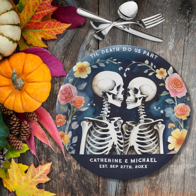 Til Death Do Us Part Skeletons Gothic Wedding Paper Plates (Creator Uploaded)