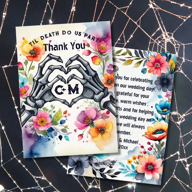 Til Death Do Us Part Skeletons Gothic Wedding Thank You Card (Creator Uploaded)