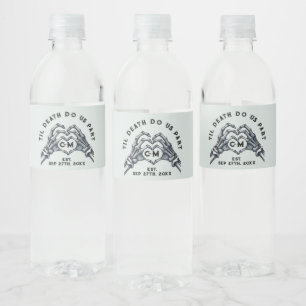 Til Death Do Us Part Skeletons Gothic Wedding Water Bottle Label