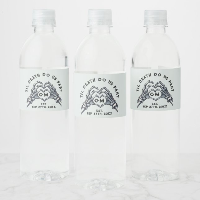 Til Death Do Us Part Skeletons Gothic Wedding Water Bottle Label (Bottles)