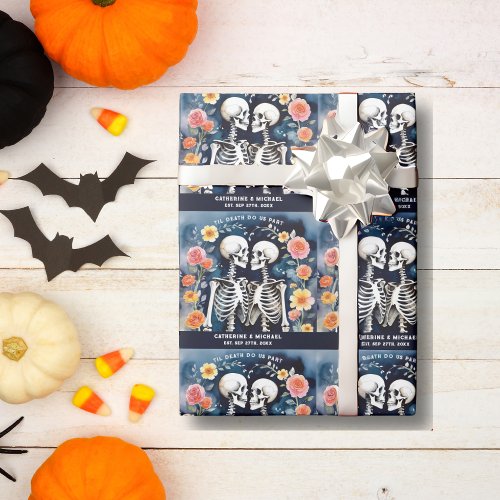 Til Death Do Us Part Skeletons Gothic Wedding Wrapping Paper