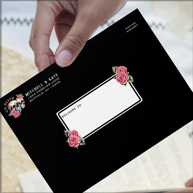 Til Death Do Us Part Skulls & Roses Black Wedding Envelope (Til Death Do Us Part Skulls & Roses Black Wedding Envelope)