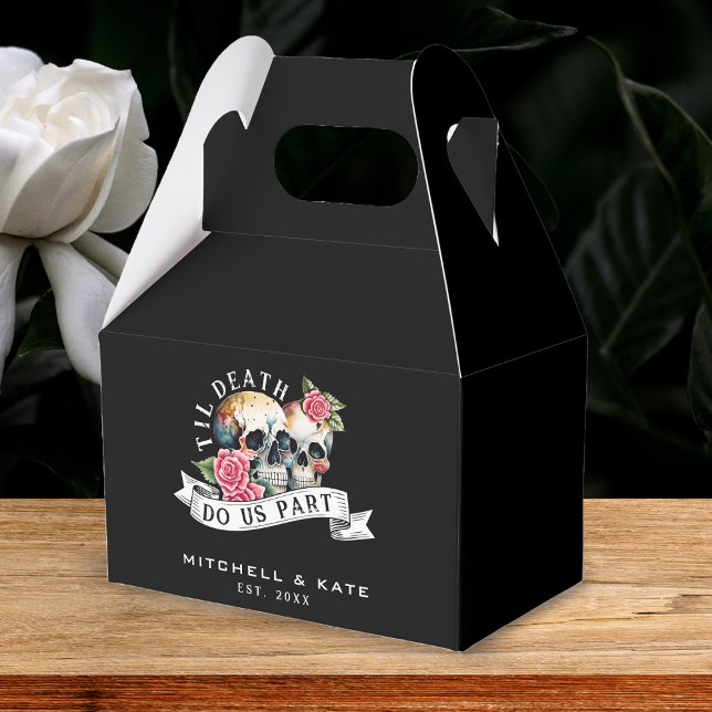 Til Death Do Us Part Skulls & Roses Black Wedding Favor Boxes (Creator Uploaded)