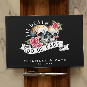 Til Death Do Us Part Skulls & Roses Black Wedding Guest Book