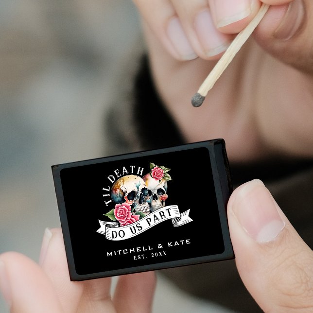 Til Death Do Us Part Skulls & Roses Black Wedding Matchboxes (Til Death Do Us Part Skulls & Roses Black Wedding Matchboxes)