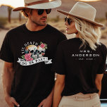 Til Death Do Us Part Skulls & Roses Mrs. Wedding T-Shirt<br><div class="desc">Cool til death do us part wedding shirt with watercolor skulls and roses.  Personalize it with your details.  Great for a newlywed couple honeymoon shirt.  Grab one for both the bride and groom.</div>