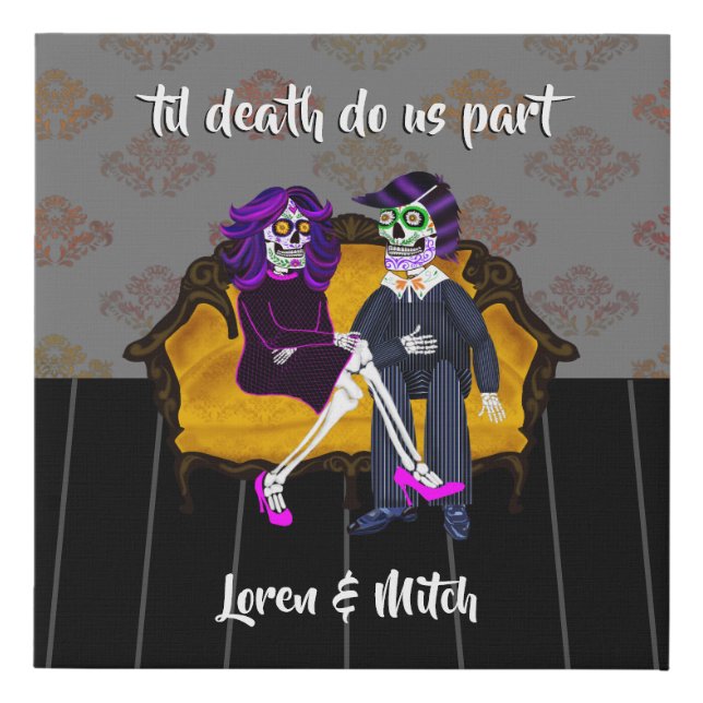 Til Death Do Us Part Sugar Skull Couple Faux Canvas Print (Front)