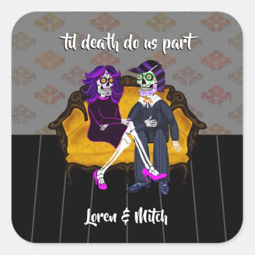 Til Death Do Us Part Sugar Skull Couple Square Sticker