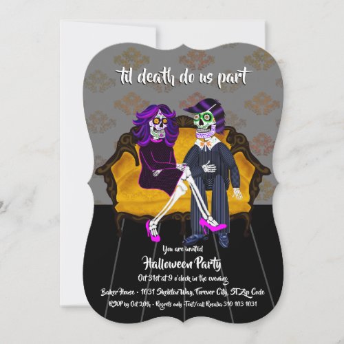 Til Death Do Us Part Sugar Skulls Halloween Party Invitation