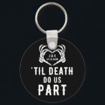 Til Death Do Us Part Wedding Favors Custom Keychain<br><div class="desc">Wedding keychains. Favors with the quote "'Til death do us part" and skeleton hands forming a heart. Black party accessories with an editable date and the bride and groom's initials. Great for the guests, groomsmen, and bridesmaids. Be sure to visit our collection to see more coordinating items that match this...</div>