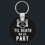 Til Death Do Us Part Wedding Favors Custom Keychain<br><div class="desc">Wedding keychains. Favors with the quote "'Til death do us part" and skeleton hands forming a heart. Black party accessories with an editable date and the bride and groom's initials. Great for the guests, groomsmen, and bridesmaids. Be sure to visit our collection to see more coordinating items that match this...</div>