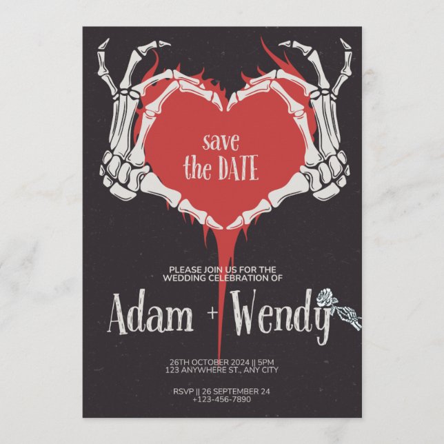 Til Death Do Us Part Wedding Invite | Red and Blac (Front)