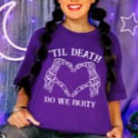 Til Death Do Us Party Gift For Bridesmaids Gothic T-Shirt<br><div class="desc">Embrace the gothic allure of your wedding with our "Til Death Do Us Party" Gift For Bridesmaids Gothic T-Shirt. Perfect for a dark fairytale wedding, these shirts blend the classic "til death do us part" sentiment with a playful twist. Whether you're celebrating with a bride or die bachelorette theme or...</div>