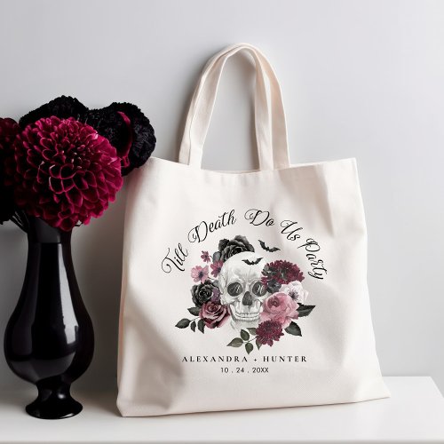 Til Death Do Us Party Gothic Floral Skull Wedding Tote Bag