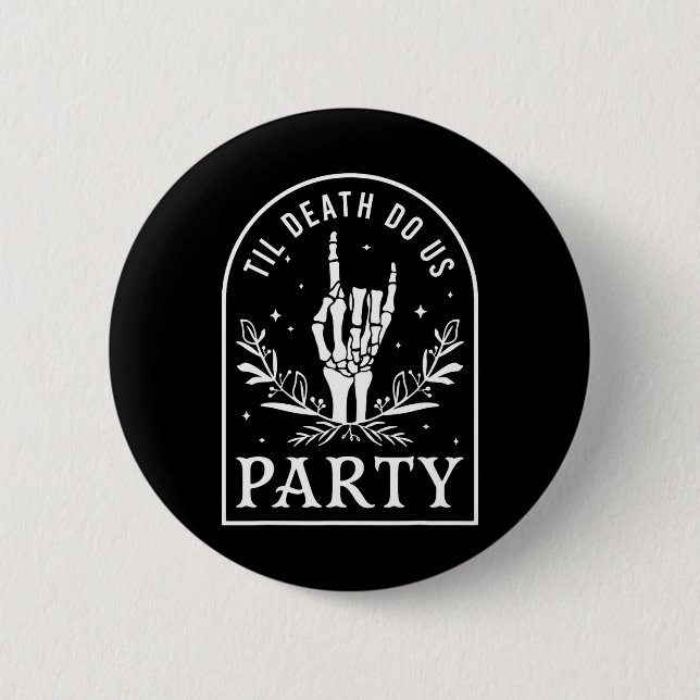Til Death Do Us Party Retro Halloween Bachelorette Button (Front)