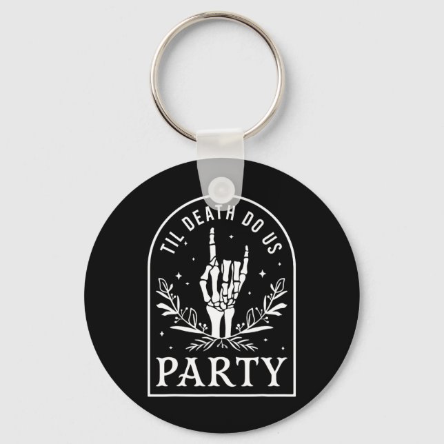 Til Death Do Us Party Retro Halloween Bachelorette Keychain (Front)