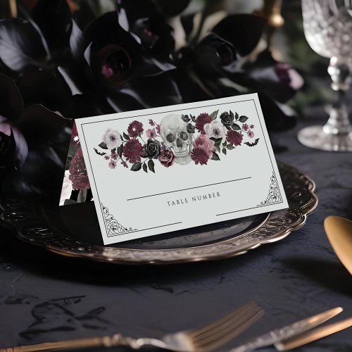 Til Death Do Us Party Watercolor Skull Wedding Place Card