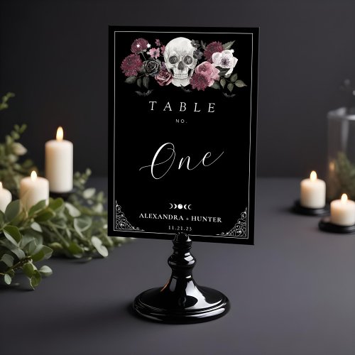 Til Death Do Us Party Watercolor Skull Wedding  Table Number