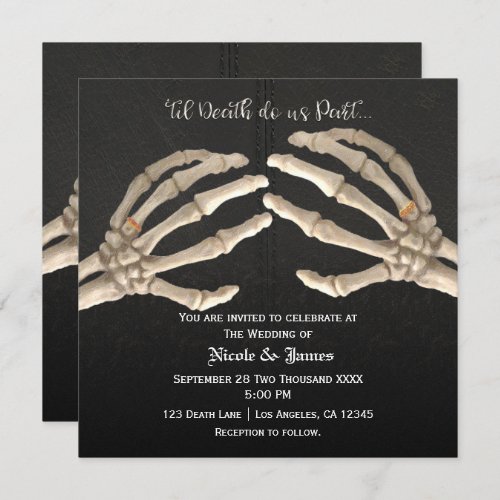 Til Death Do Us Skeleton Gold Wedding Marriage Invitation