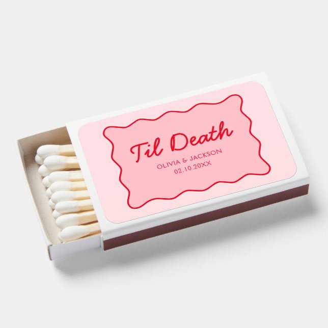 Til Death Funky Retro Red and Pink Wedding  Matchboxes (Front Open)