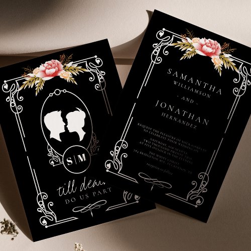 Til Death Gothic Black Floral Wedding Invitation