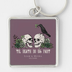 Til Death Gothic Blush Pink Floral Skull Keychain