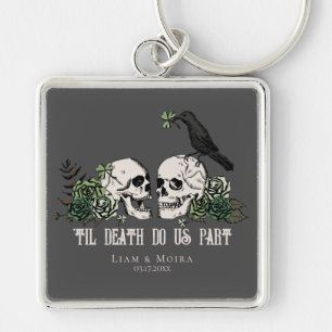 Til Death Gothic Blush Pink Floral Skull Keychain