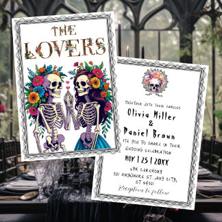 Til Death Gothic Floral halloween Skeleton Wedding Invitation