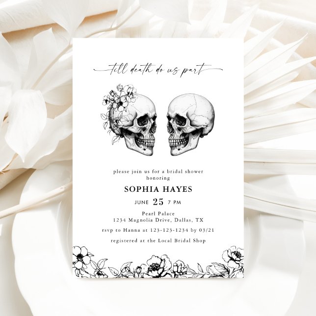 Til Death Gothic Floral Skull Black Bridal Shower Invitation (Creator Uploaded)