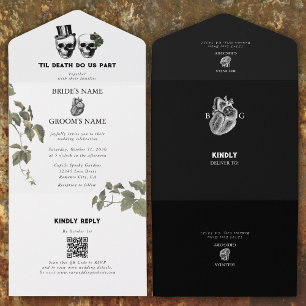 Til Death Gothic Heart Floral Skulls Wedding All In One Invitation