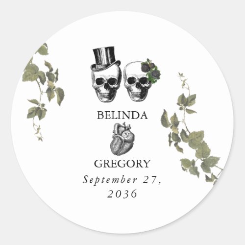 Til Death Gothic Heart Floral Skulls Wedding Classic Round Sticker