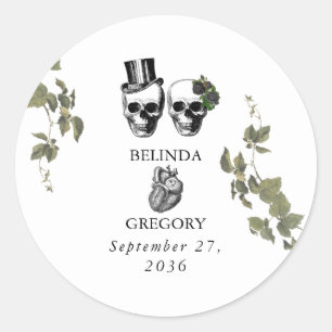 Til Death Gothic Heart Floral Skulls Wedding Classic Round Sticker