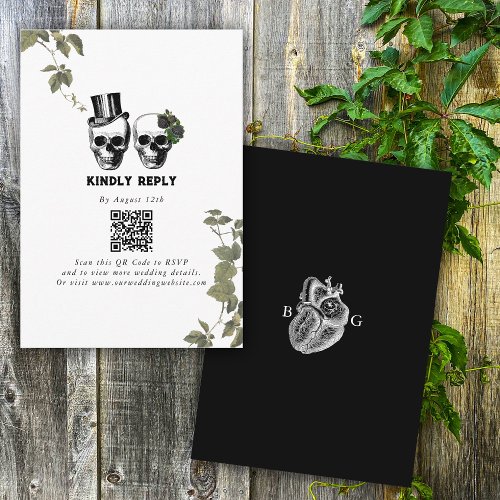 Til Death Gothic Heart Floral Skulls Wedding Enclosure Card