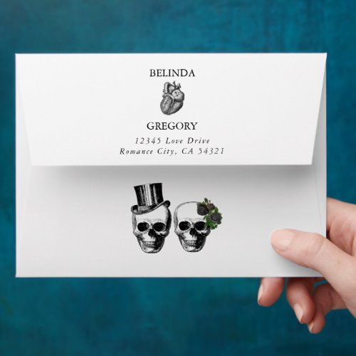Til Death Gothic Heart Floral Skulls Wedding Envelope